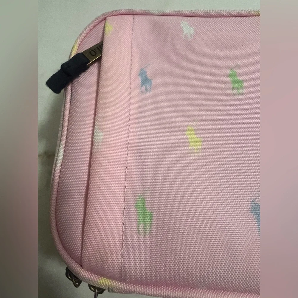 Ralph Lauren Big Pony Print Insulated Canvas Lunch Bag Tote Pink